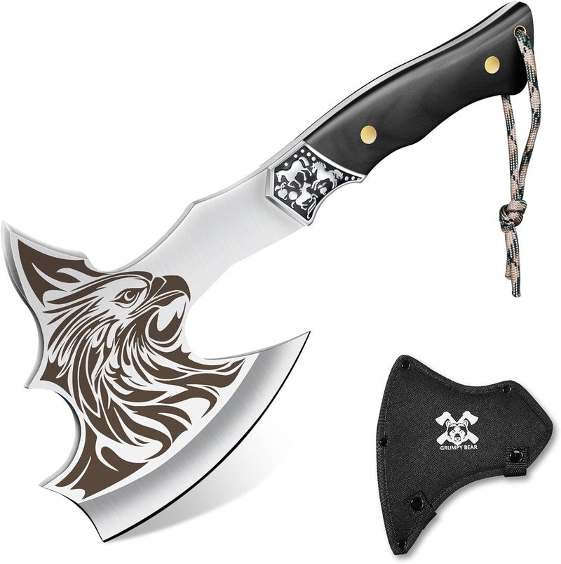 GRUMPY BEAR Camping Hatchet, Full Tang Outdoor Axe with Decorative Handle, Durable Forged Blade for Hiking, Bushcraft, and Survival (Eagle) - Image 1